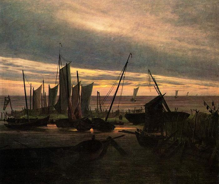 Caspar David Friedrich Schiffe im Hafen am Abend oil painting image